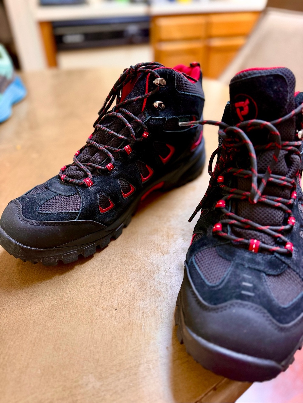 Propet Ridge Walker Black & Red Hiking Boots with Contrast Lace Details